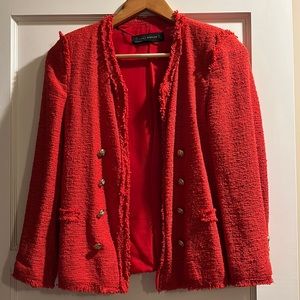 Zara red tweed blazer